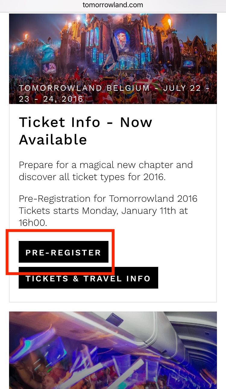 Tomorrowland 2016　Pre-Registration